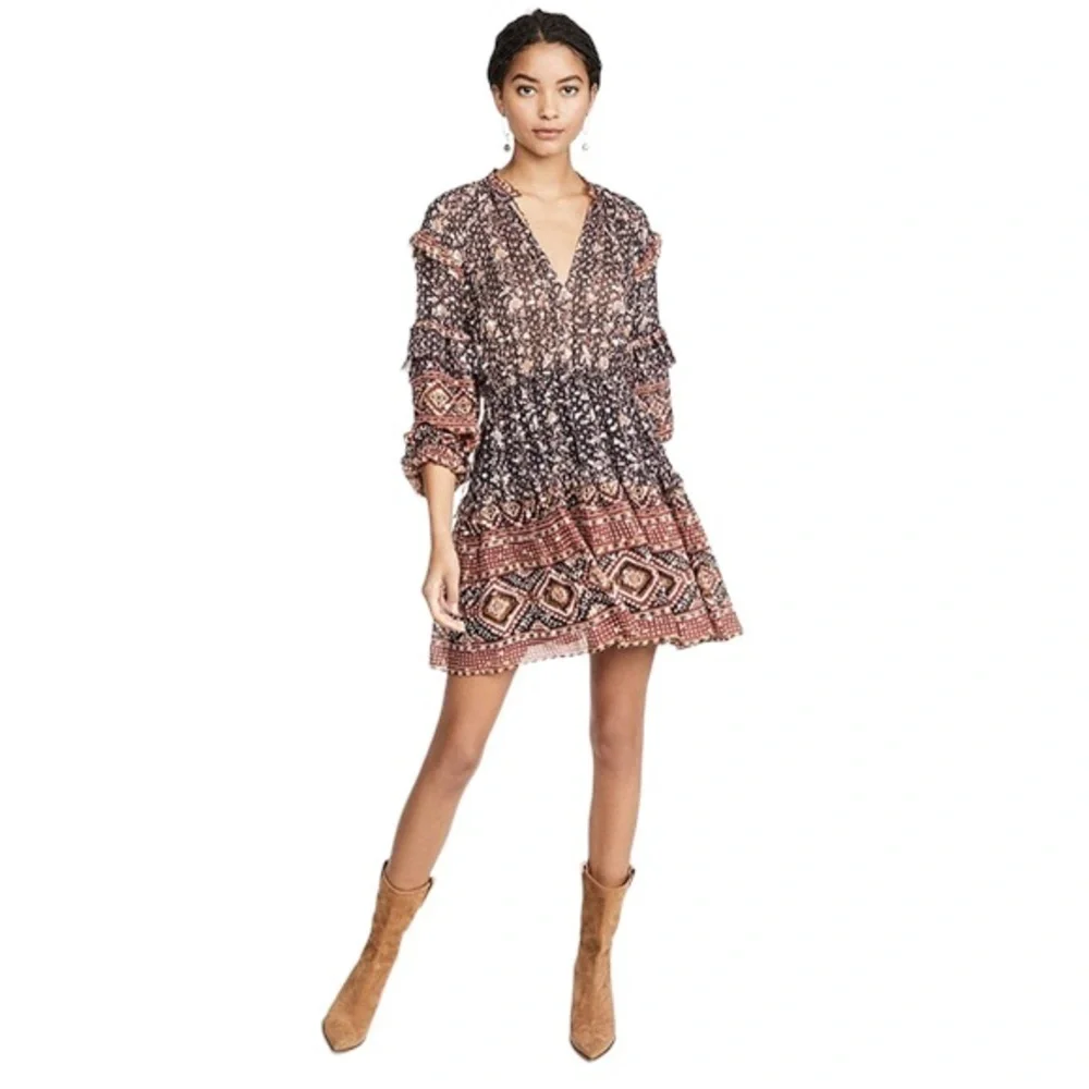 ULLA JOHNSON Erisa Silk Ruffled Boho Dress - Picture 1 of 16